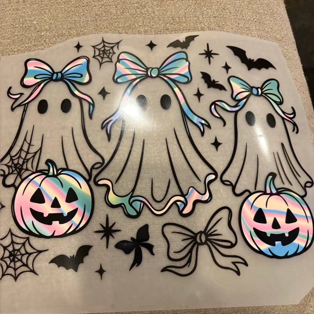 Iridescent Ghost and Pumpkin DTF Transfer Halloween